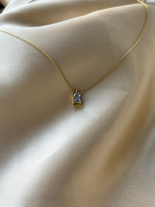 18k Gold Plated Princess Cut Pendant Necklace | White Diamond - Isla