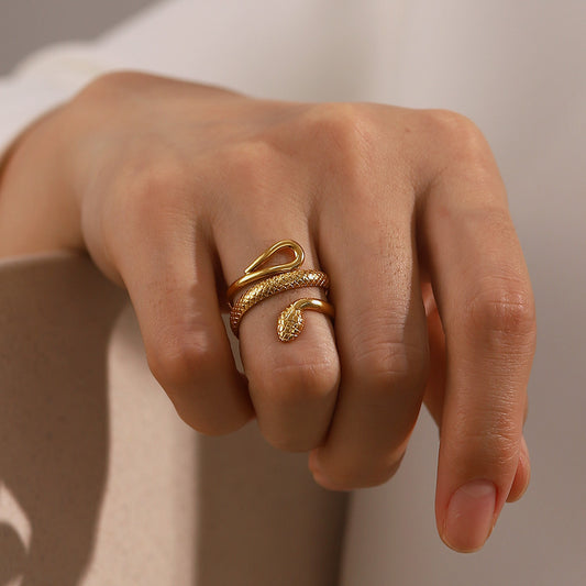 18k Gold Plated Golden Serpent Wrap Ring - Medusa