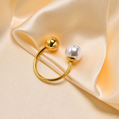 Lilyah Jewelry Gold Plated Ring . Stunning, minimalistic, adjustable, elegant and statement ring. Gift idea for her. Pearl and gold ring