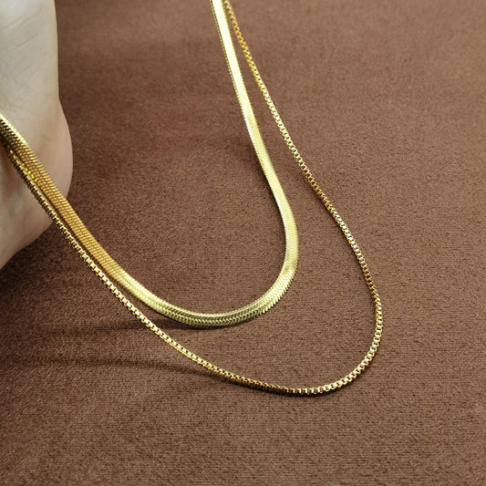 18k Gold Plated Double Snake Chain Necklace - Sienna