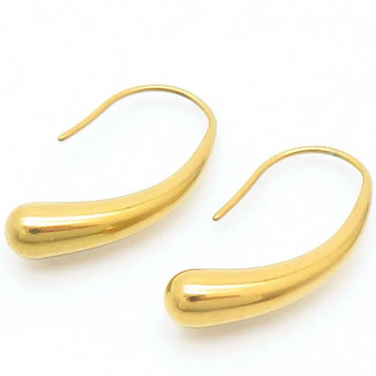 A pair of 18k gold plated elegance drop earrings on a white background. Lilyah Jewelry Gold Plated Earring. Gift Ideas for her.