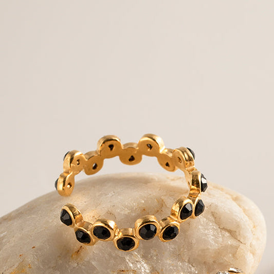 18k Gold Plated Black Modern Mosaic Open Ring - Nyx