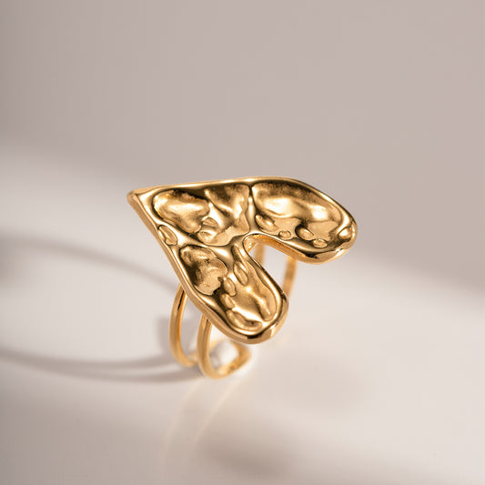 18k Gold Plated Hammered Heart Open Ring - Rosella