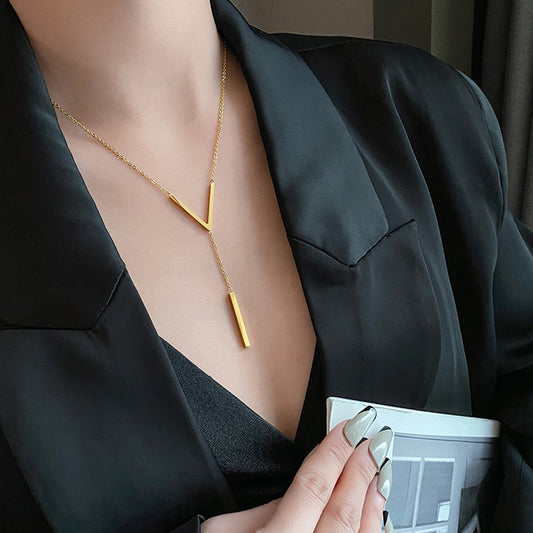 18k Gold Plated Minimalist Gold V / Y Necklace - Vera