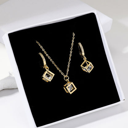 18K Gold Plated Diamond Cube Set - Necklace And Earrings | Waterproof & Anti Tarnish