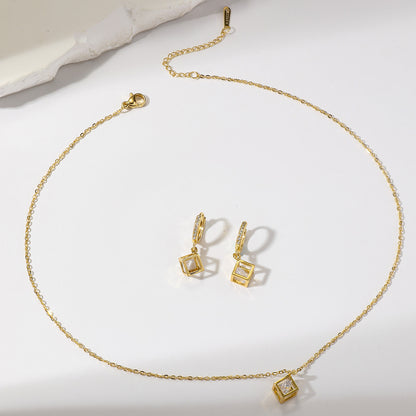 18K Gold Plated Diamond Cube Set - Necklace And Earrings | Waterproof & Anti Tarnish