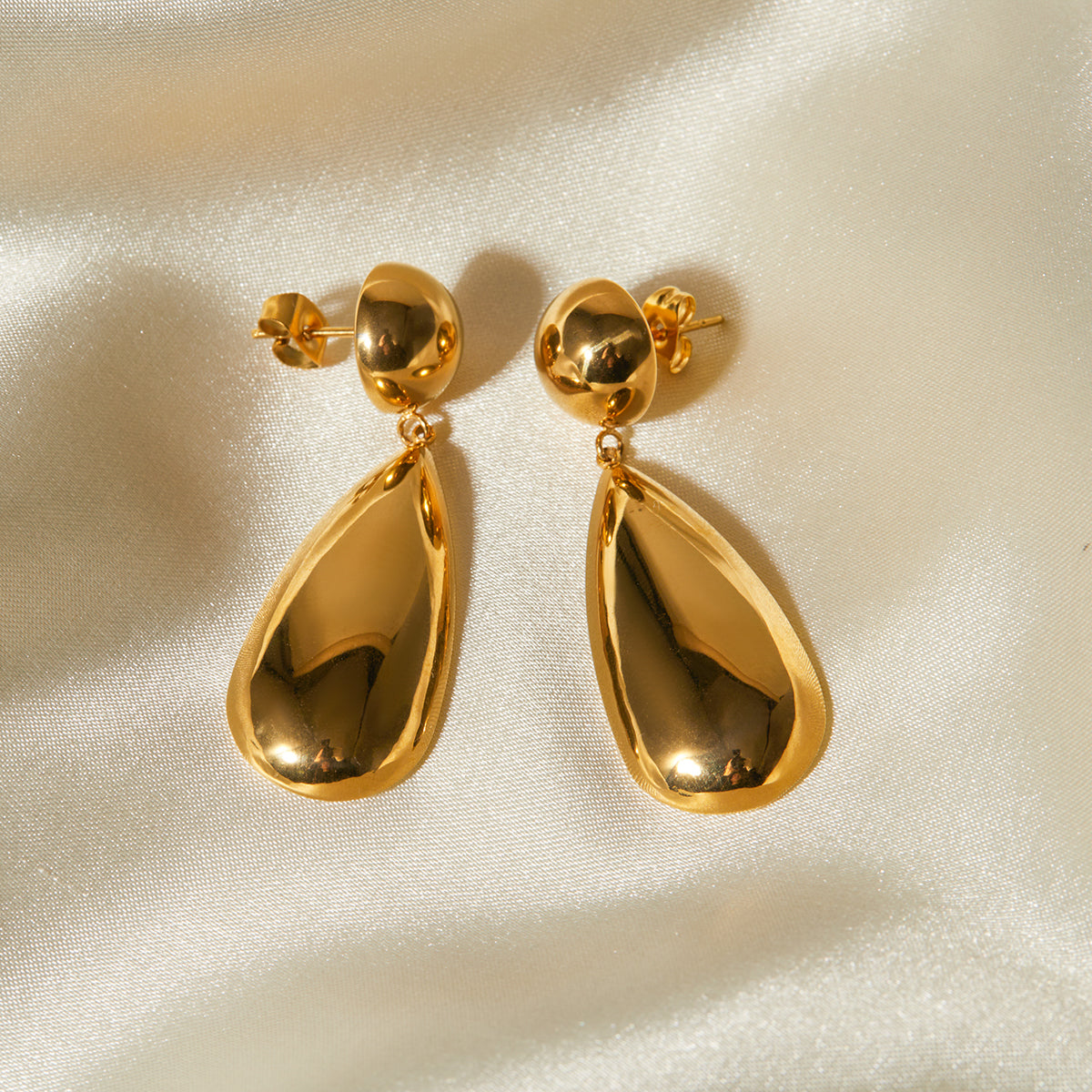 18k Gold Plated Sphere & Teardrop Drop Earrings - Selene