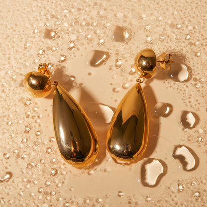 18k Gold Plated Sphere & Teardrop Drop Earrings - Selene