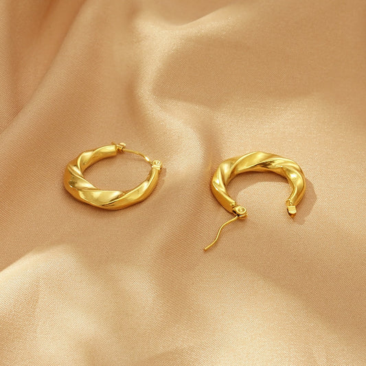 18k Gold Plated Twisted Hoop Earrings - Thalia