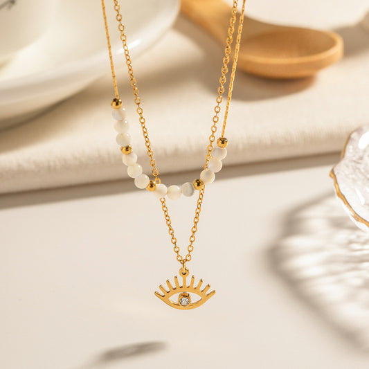 18k Gold Plated Evil Eye Double Layer Necklace - Nazar Na Lage