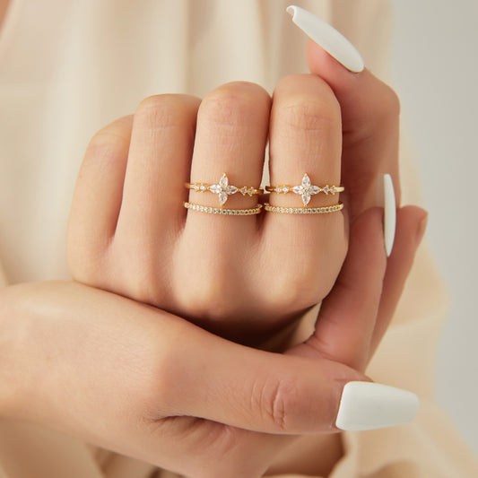 Lilyah Jewelry Gold Plated Zircon Diamond Ring.  Two layers and adjustable promise ring.