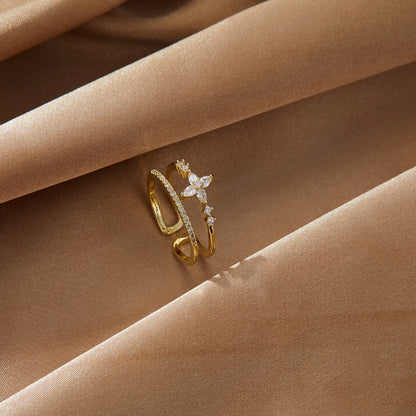 Lilyah Jewelry Gold Plated Zircon Diamond Ring.  Two layers and adjustable promise ring.