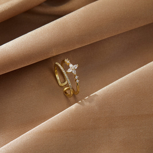 Lilyah Jewelry Gold Plated Zircon Diamond Ring.  Two layers and adjustable promise ring.