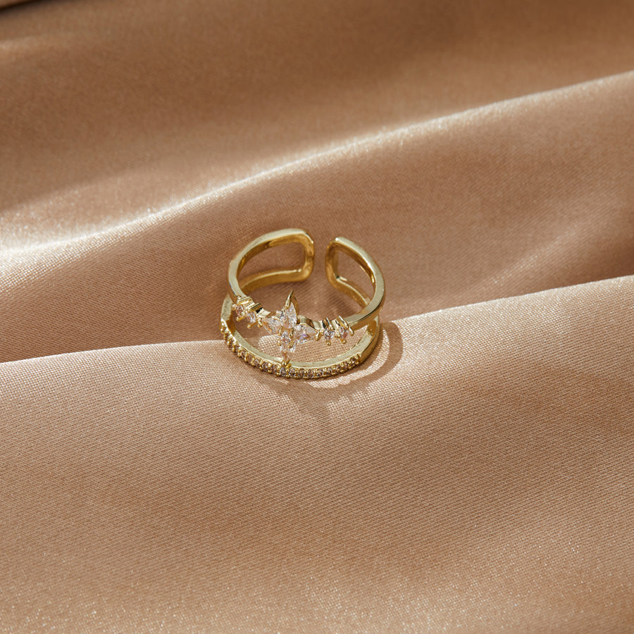 Lilyah Jewelry Gold Plated Zircon Diamond Ring.  Two layers and adjustable promise ring.