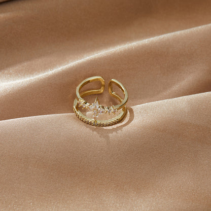 Lilyah Jewelry Gold Plated Zircon Diamond Ring.  Two layers and adjustable promise ring.