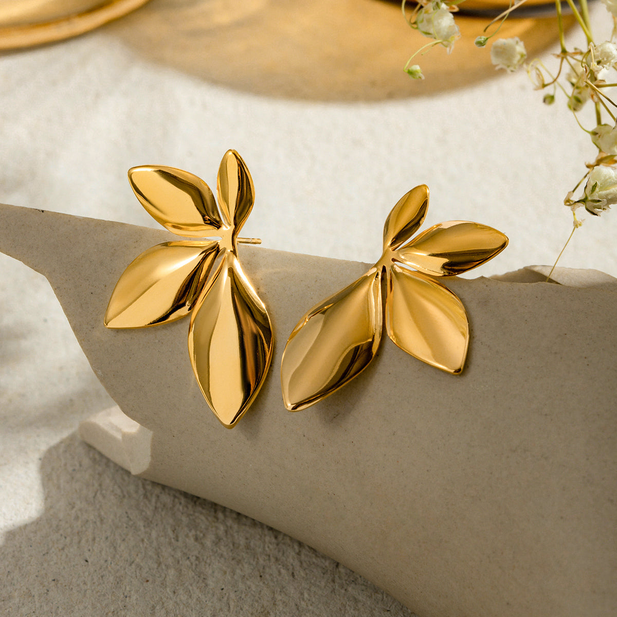 18k Gold Plated Golden  Flora Stud Earrings - Iris
