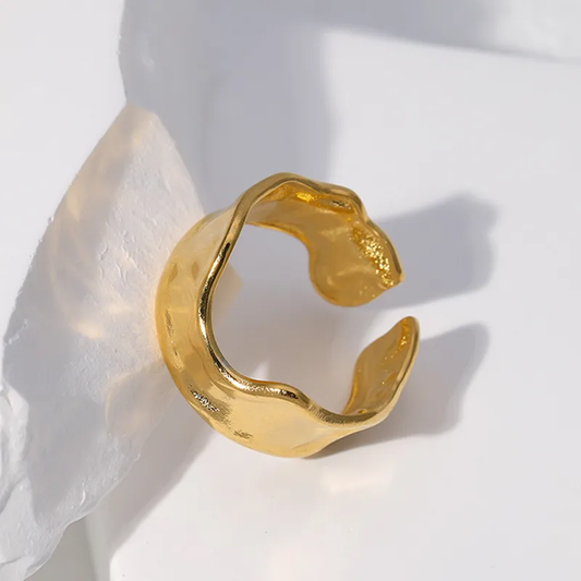 18k Gold Plated Golden Ripple Open Ring - Riviera
