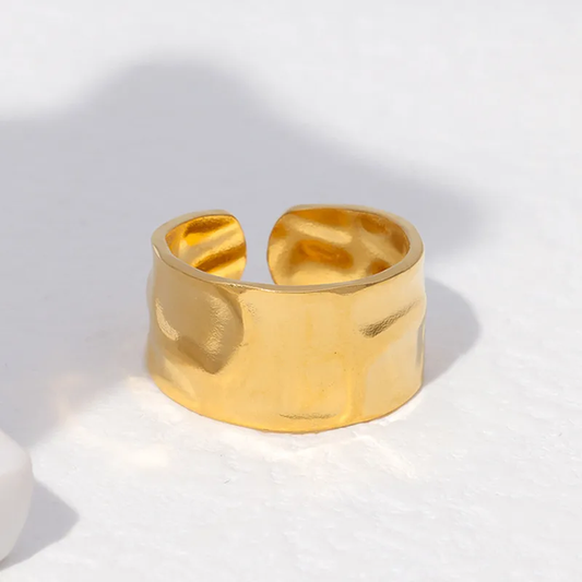 18k Gold Plated Wide Band Textured Open Ring - Vesper