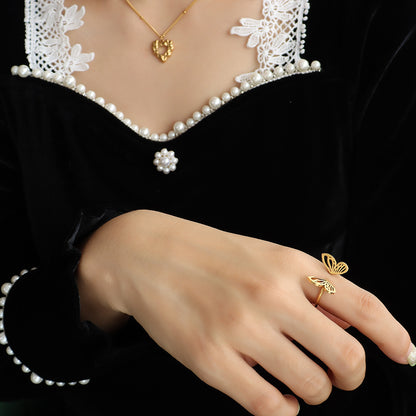 Lilyah Jewelry Gold Plated Ring . Stunning, minimalistic, adjustable, elegant and statement ring. Gift idea for her. Butterfly ring