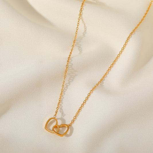18k Gold Plated Linked Hearts Necklace - Amora