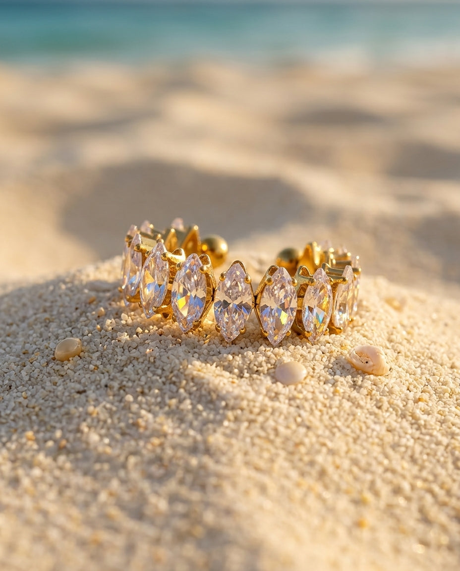 18K Gold Plated Marquise Zircon Statement Adjustable Ring