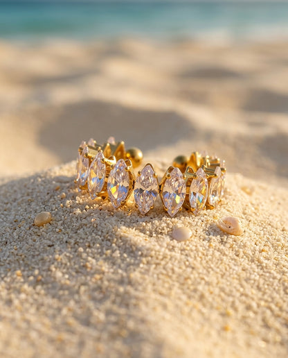 18K Gold Plated Marquise Zircon Statement Adjustable Ring