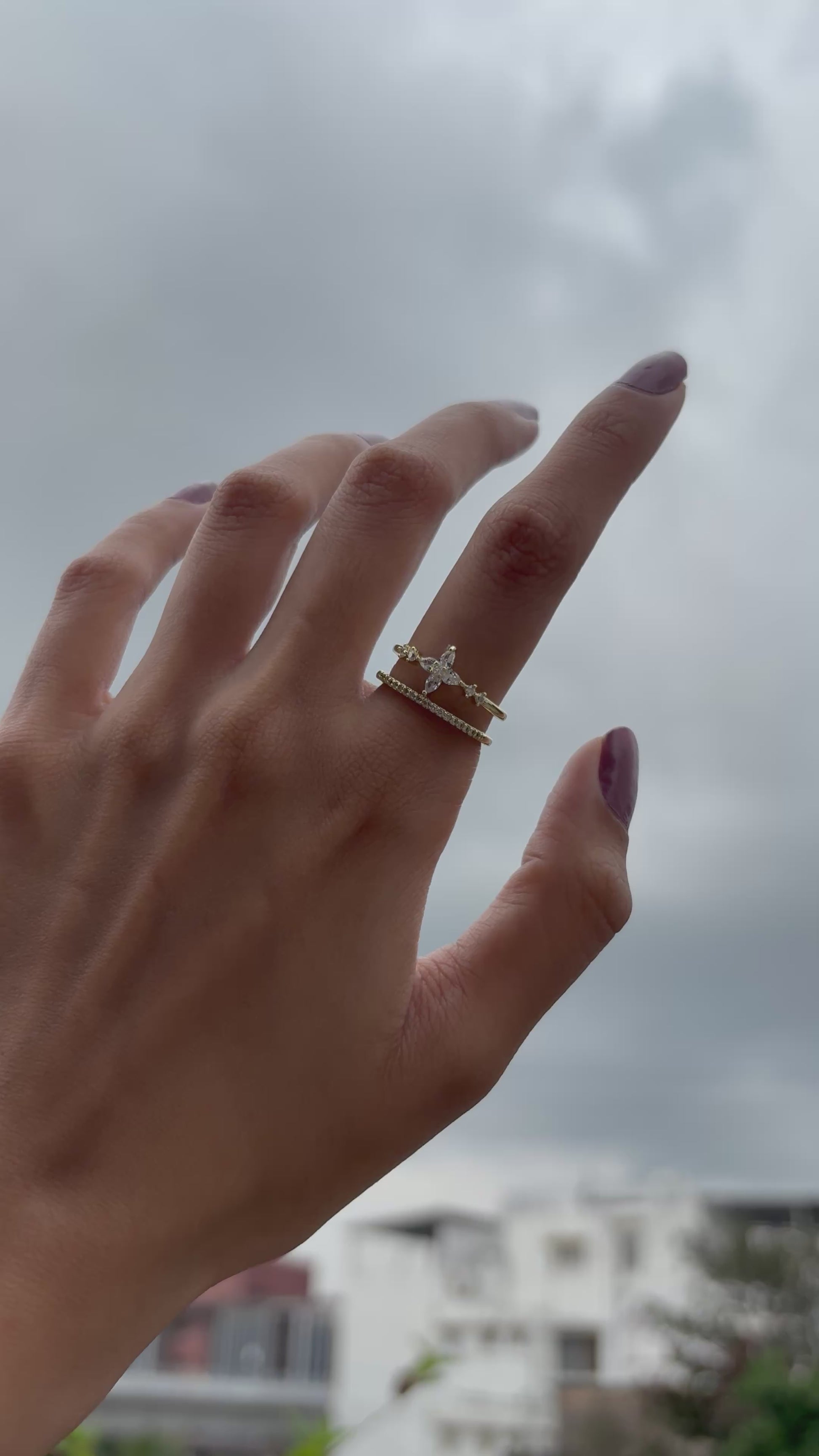 Lilyah Jewelry Gold Plated Zircon Diamond Ring.  Two layers and adjustable promise ring. A video showing how it looks on the hand.