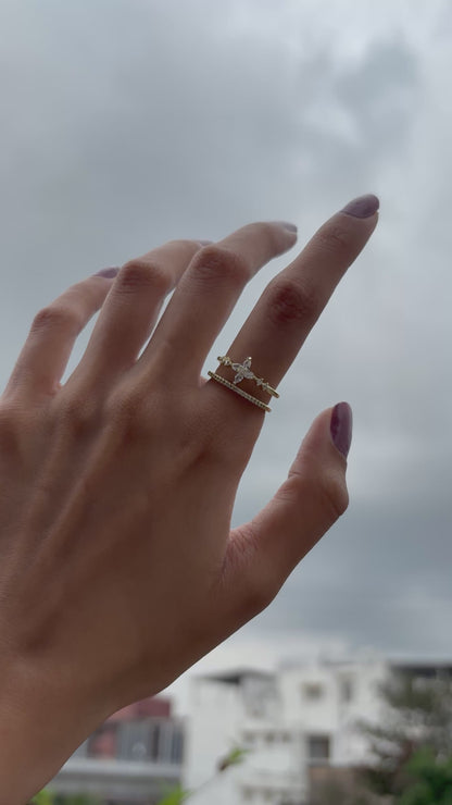 Lilyah Jewelry Gold Plated Zircon Diamond Ring.  Two layers and adjustable promise ring. A video showing how it looks on the hand.