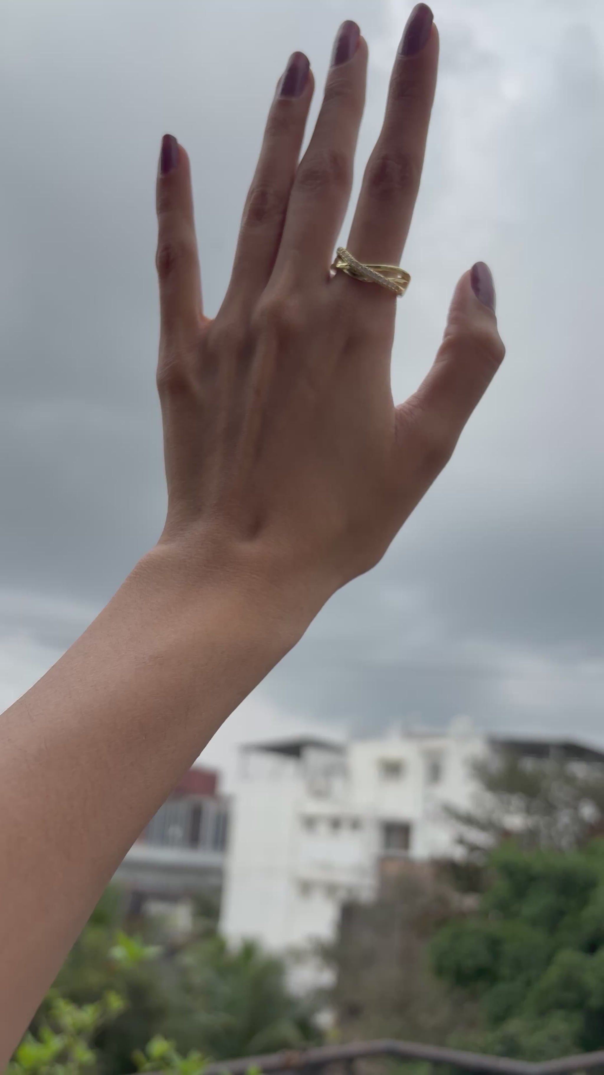 Lilyah Jewelry Gold Plated Zircon Diamond Ring. adjustable promise ring. accents of gold and diamonds. Video showing how it will look on the finger.